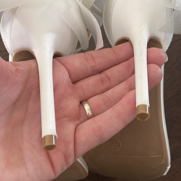 Lulus Ayanna Ivory Satin Bow Ankle Strap High Heel Sandals Size 6.5 - Picture 13 of 16